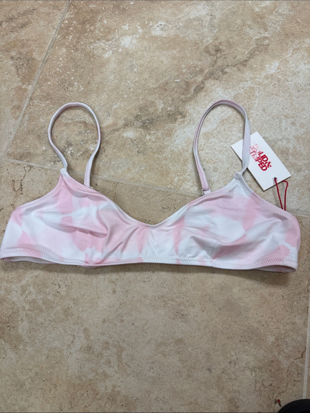 SOLID & STRIPED Pink and White Tie-Dye Bikini Top NWT